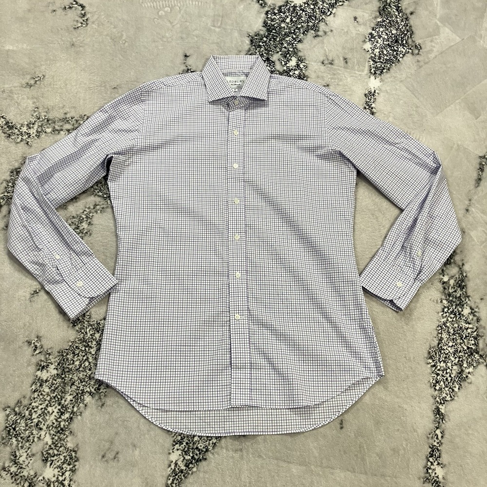 Ledbury Fine Shirtmaker Men's 16.5 37 Purple Check Button Front Dress Shirt